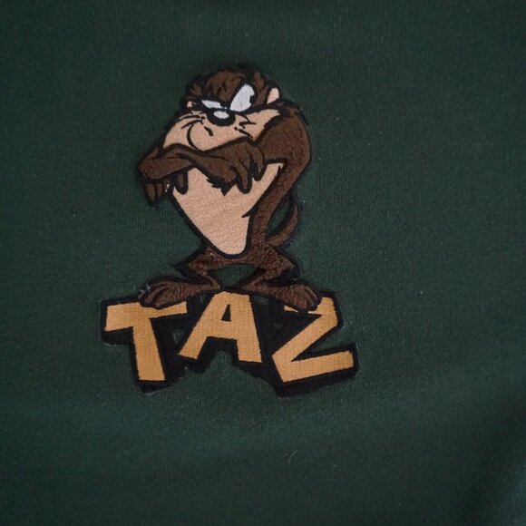 Vintage '90s Looney Tunes Tasmanian Devil Hunter Green Cotton Crewneck Sweater S - Picture 3 of 9